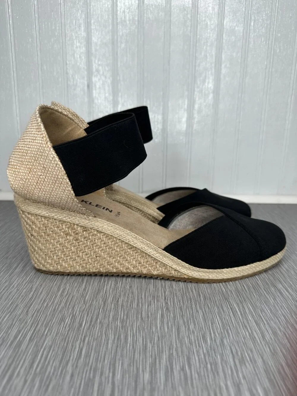 Anne Klein Zoey Flex Black Espadrille Round Toe Slip On Wedges Sz 11